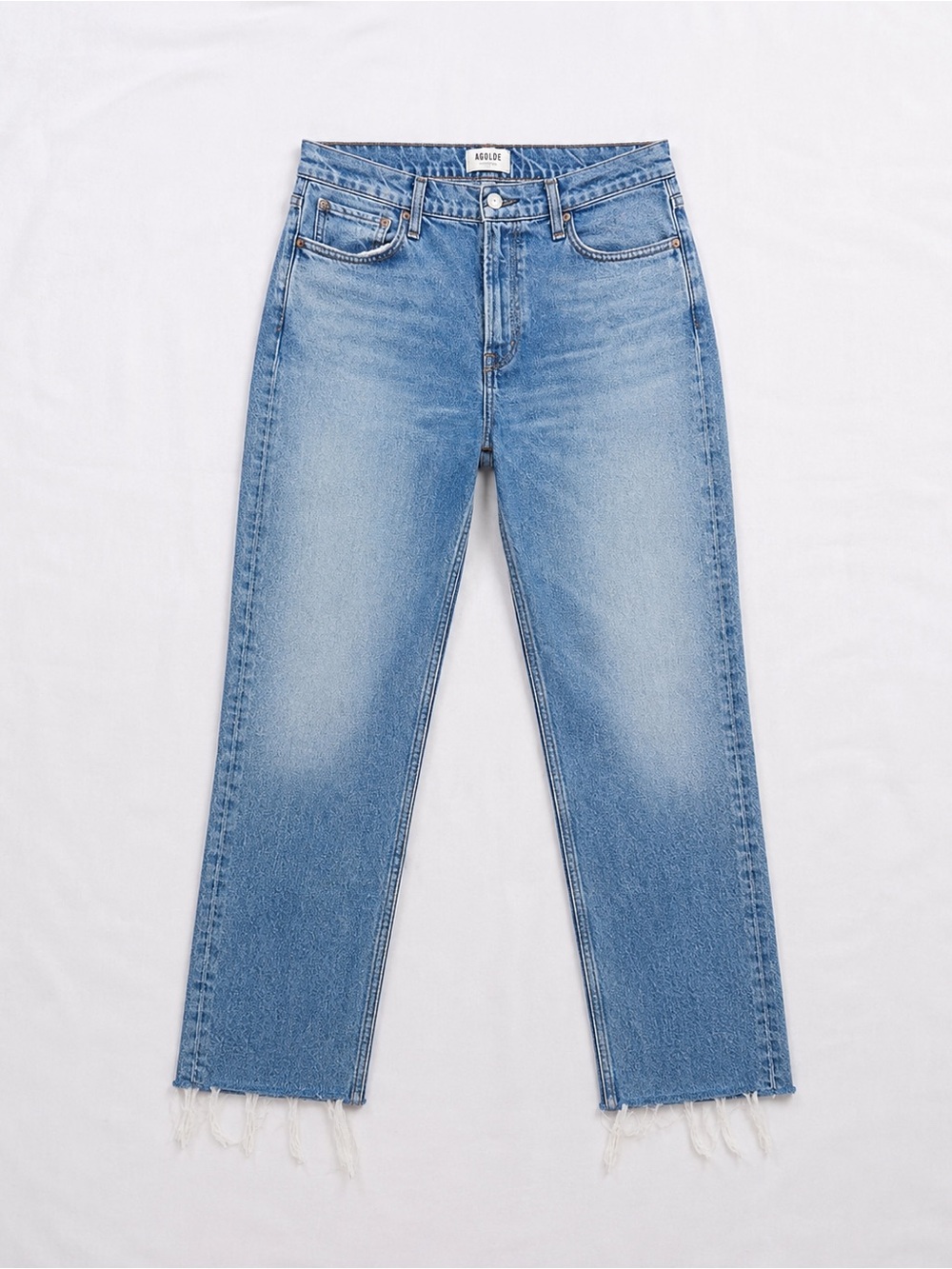 Agolde Lyle High Rise Frayed Hem Slim Straight Denim Jeans Boho Classic Size